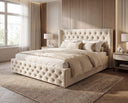 Designer Polsterbett Marlo in Samt – Beige