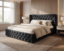 Designer Polsterbett Marlo in Samt – Schwarz