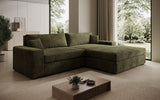 Designer Ecksofa Lugo in Cord – Olive – Rechts