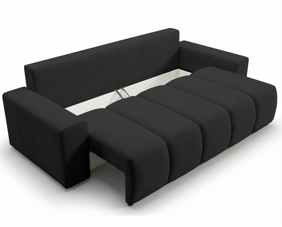 Canapé design 3 places Vena avec coffre de rangement et fonction couchage en Velours
