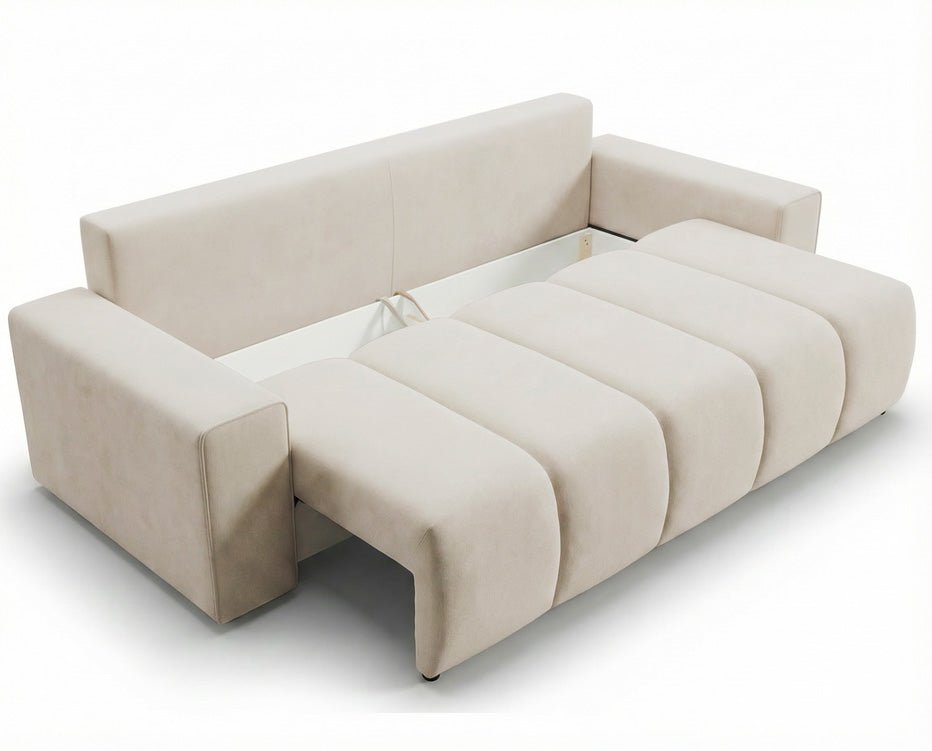 Canapé design 3 places Vena avec coffre de rangement et fonction couchage en Velours
