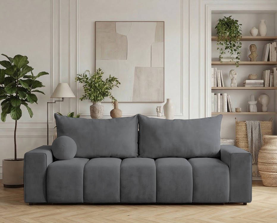 Canapé design 3 places Vena avec coffre de rangement et fonction couchage en Velours