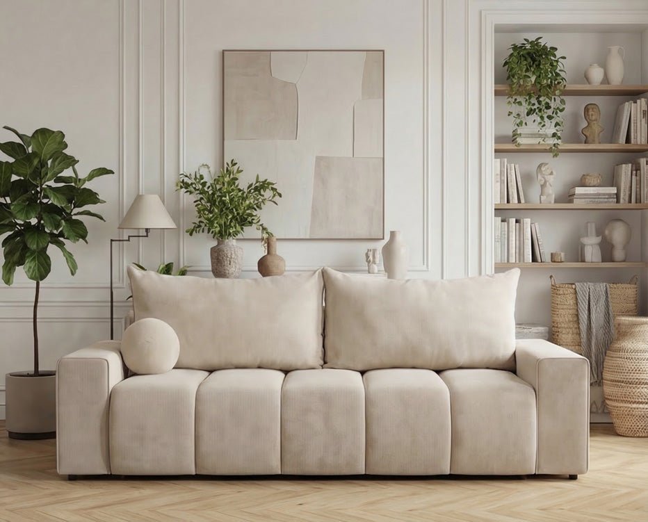 Canapé design 3 places Vena avec coffre de rangement et fonction couchage en Velours