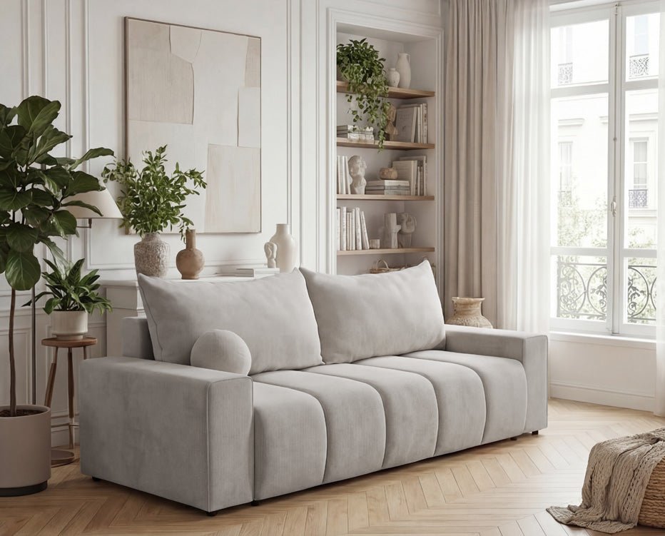 Canapé design 3 places Vena avec coffre de rangement et fonction couchage en Velours