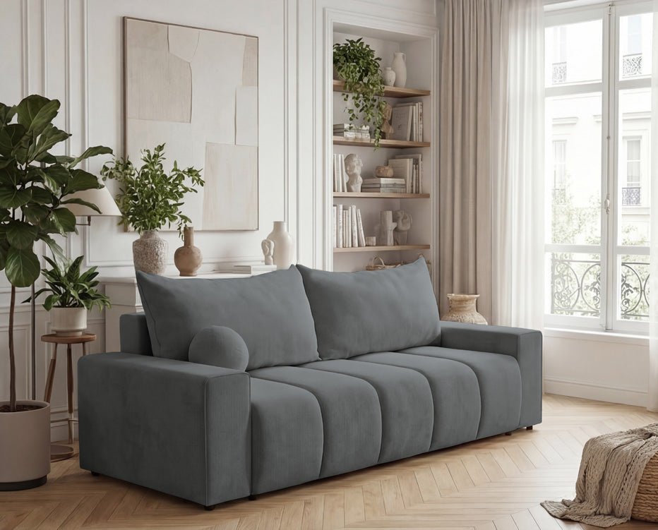 Canapé design 3 places Vena avec coffre de rangement et fonction couchage en Velours
