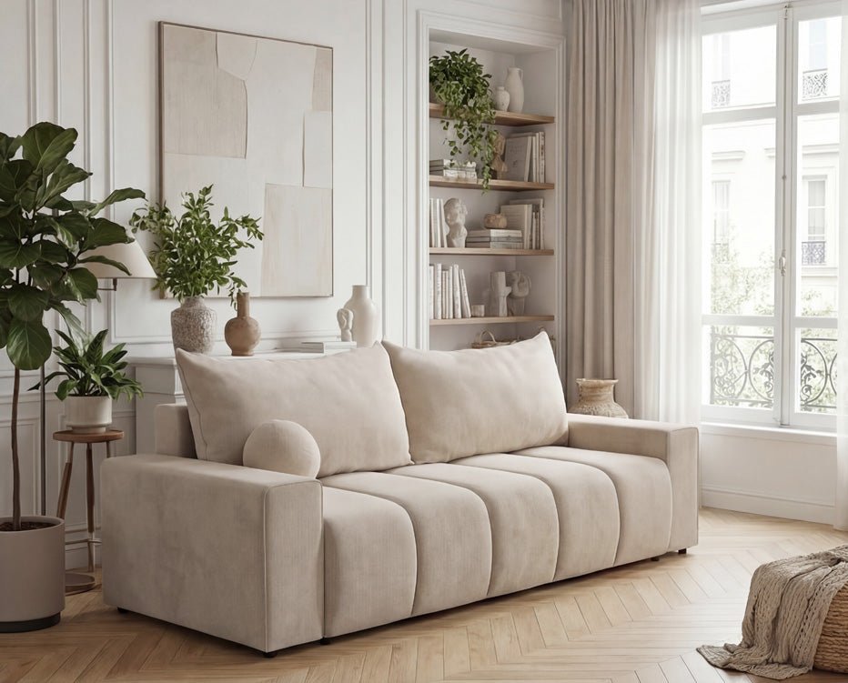 Canapé design 3 places Vena avec coffre de rangement et fonction couchage en Velours
