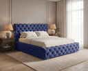 Designer Polsterbett Ria in Samt mit Stauraum – Blau