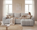 Designer Ecksofa Arvo in Bouclé mit Schlaffunktion & Stauraum – Sand – Rechts