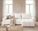 Designer Ecksofa Arvo in Bouclé mit Schlaffunktion & Stauraum – Weiß – Rechts
