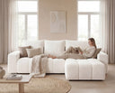 Designer Ecksofa Arvo in Bouclé mit Schlaffunktion & Stauraum – Weiß – Rechts