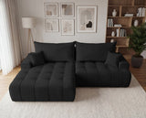 Designer Ecksofa Pino in Samt mit Schlaffunktion & Stauraum – Schwarz – Links
