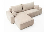 Designer Ecksofa Rino in Cord mit Schlaffunktion & Stauraum – Beige – Rechts