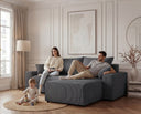 Designer Ecksofa Rino in Cord mit Schlaffunktion & Stauraum – Grau – Links