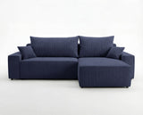 Designer Ecksofa Rino in Cord mit Schlaffunktion & Stauraum – Blau – Links