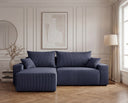 Designer Ecksofa Rino in Cord mit Schlaffunktion & Stauraum – Blau – Rechts