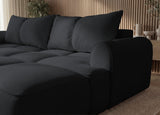 Designer Ecksofa Corso in Samt mit Schlaffunktion & Stauraum – Schwarz – Rechts