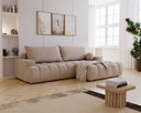 Designer Ecksofa Nemo in Stoff mit Schlaffunktion & Stauraum – Sand – Rechts