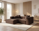 Designer Ecksofa Reno in Samt – Braun – Links