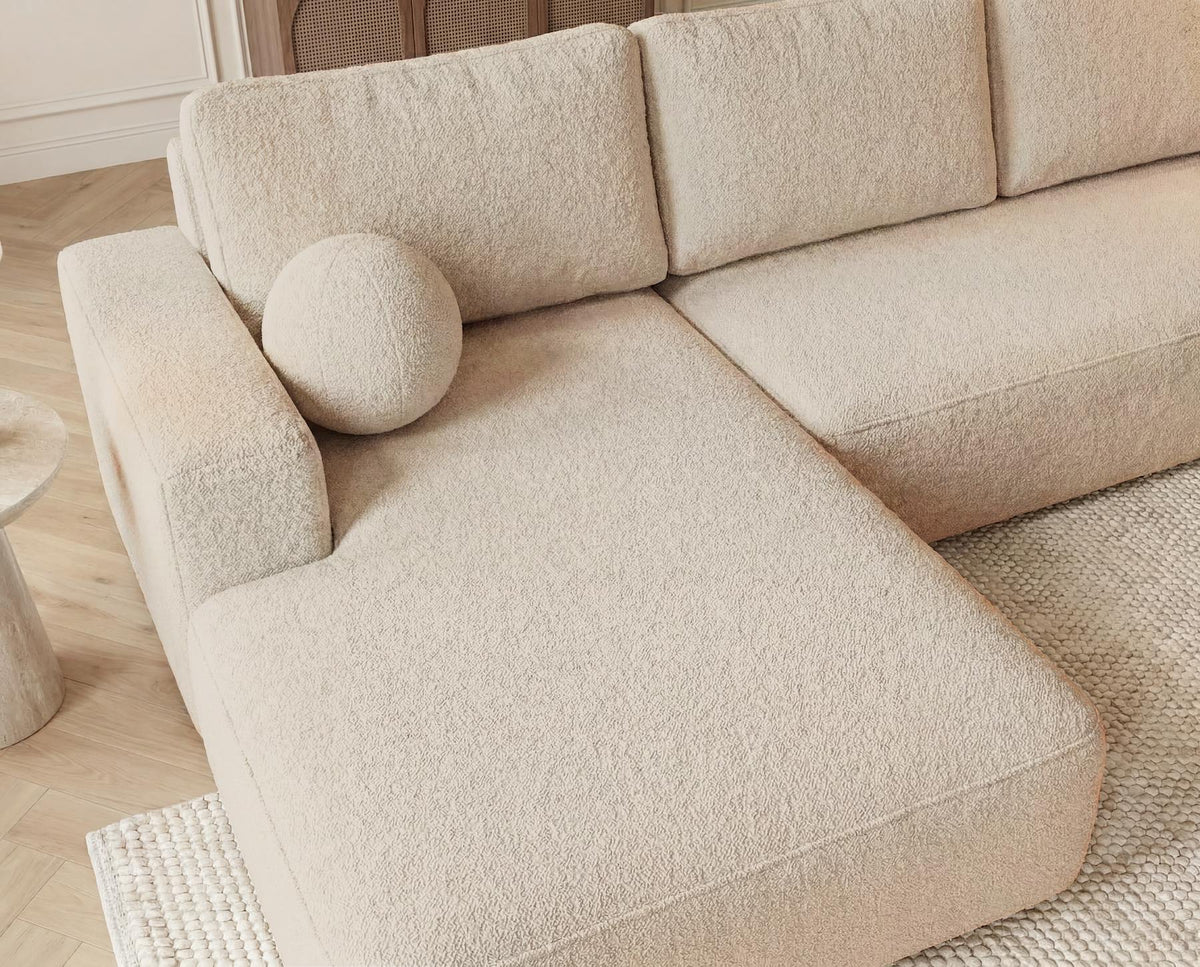 Designer Ecksofa Vanto in Bouclé – Beige – Links