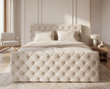 Boxspringbett Adora Samt mit Stauraum – Beige