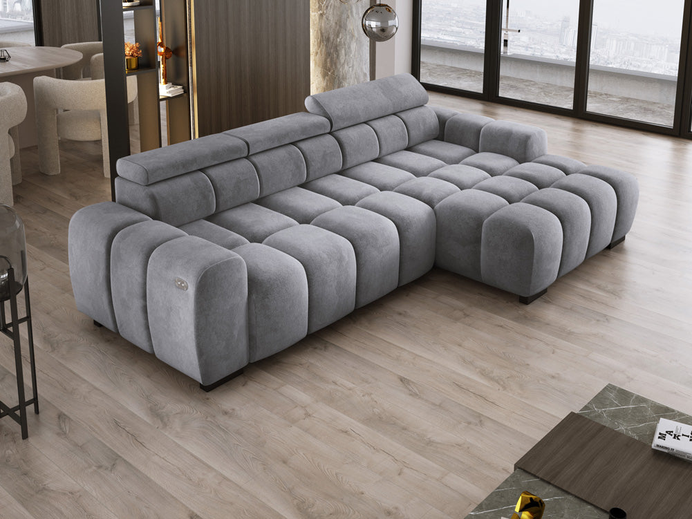 Canapé design Amalfi en Velours avec extension d’assise électrique