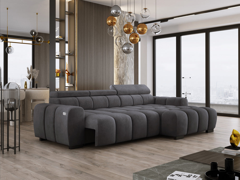 Canapé design Amalfi en Velours avec extension d’assise électrique