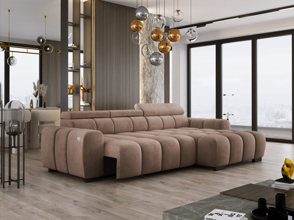Canapé design Amalfi en Velours avec extension d’assise électrique