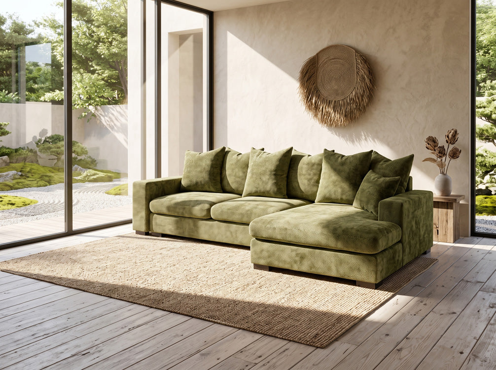 Canapé design Selena L avec fonction couchage en tissu structuré