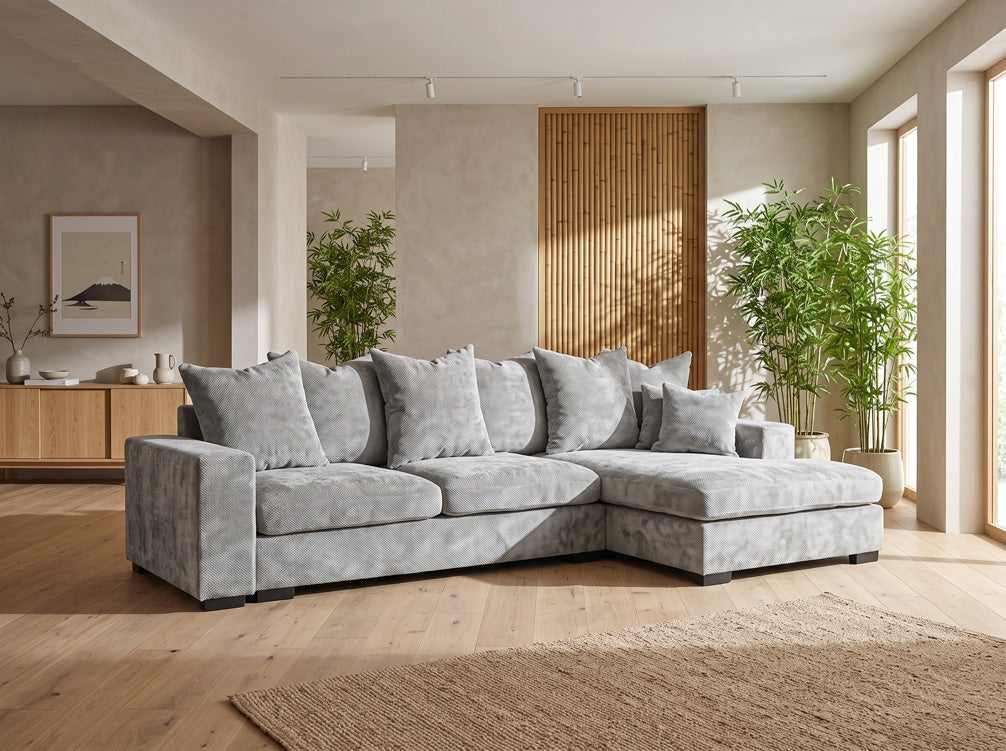 Canapé design Selena L avec fonction couchage en tissu structuré