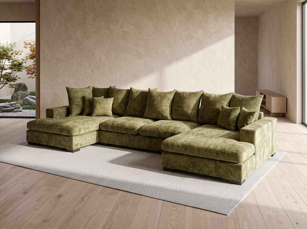 Canapé design Selena U avec fonction couchage en tissu texturé