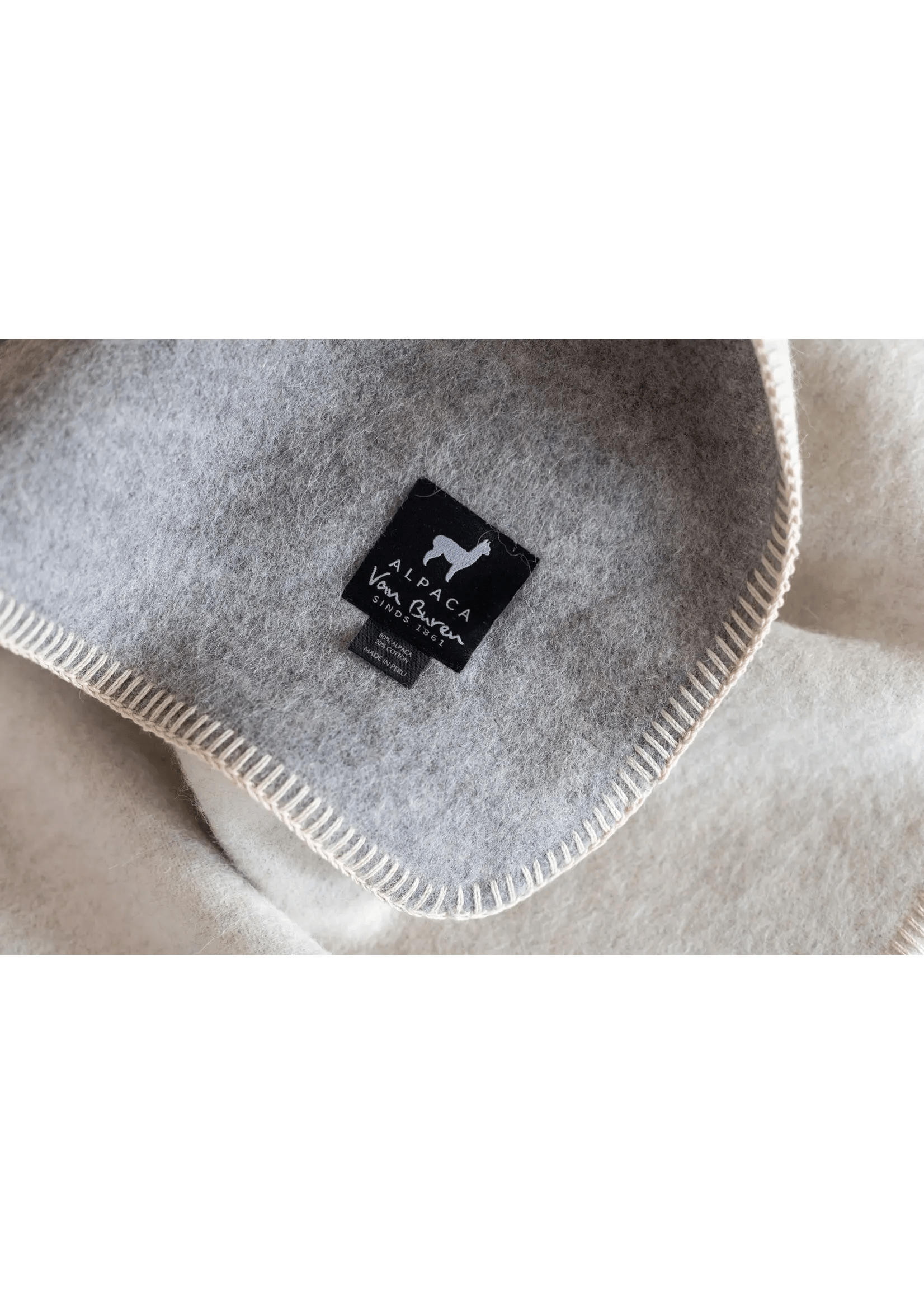 Couverture pour bébé en pure laine d'alpaga - Beige & Gris - 95x75 cm