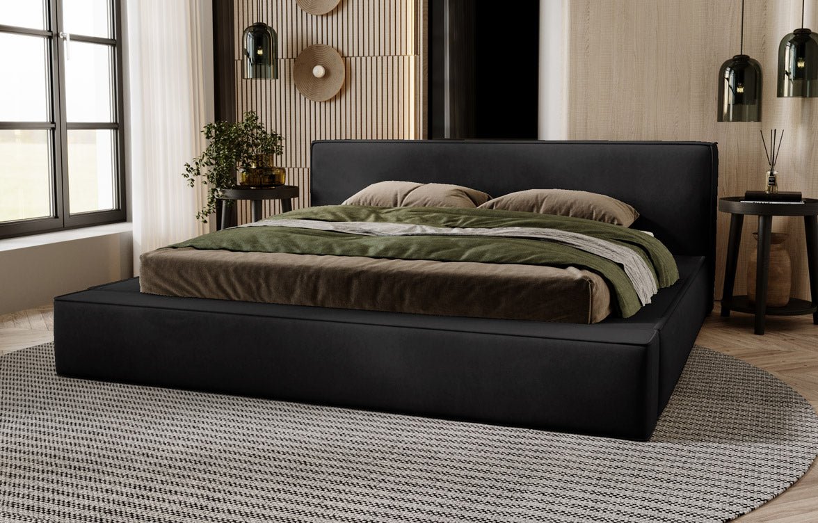 Lit design rembourré Sleepy en velours avec espace de rangement