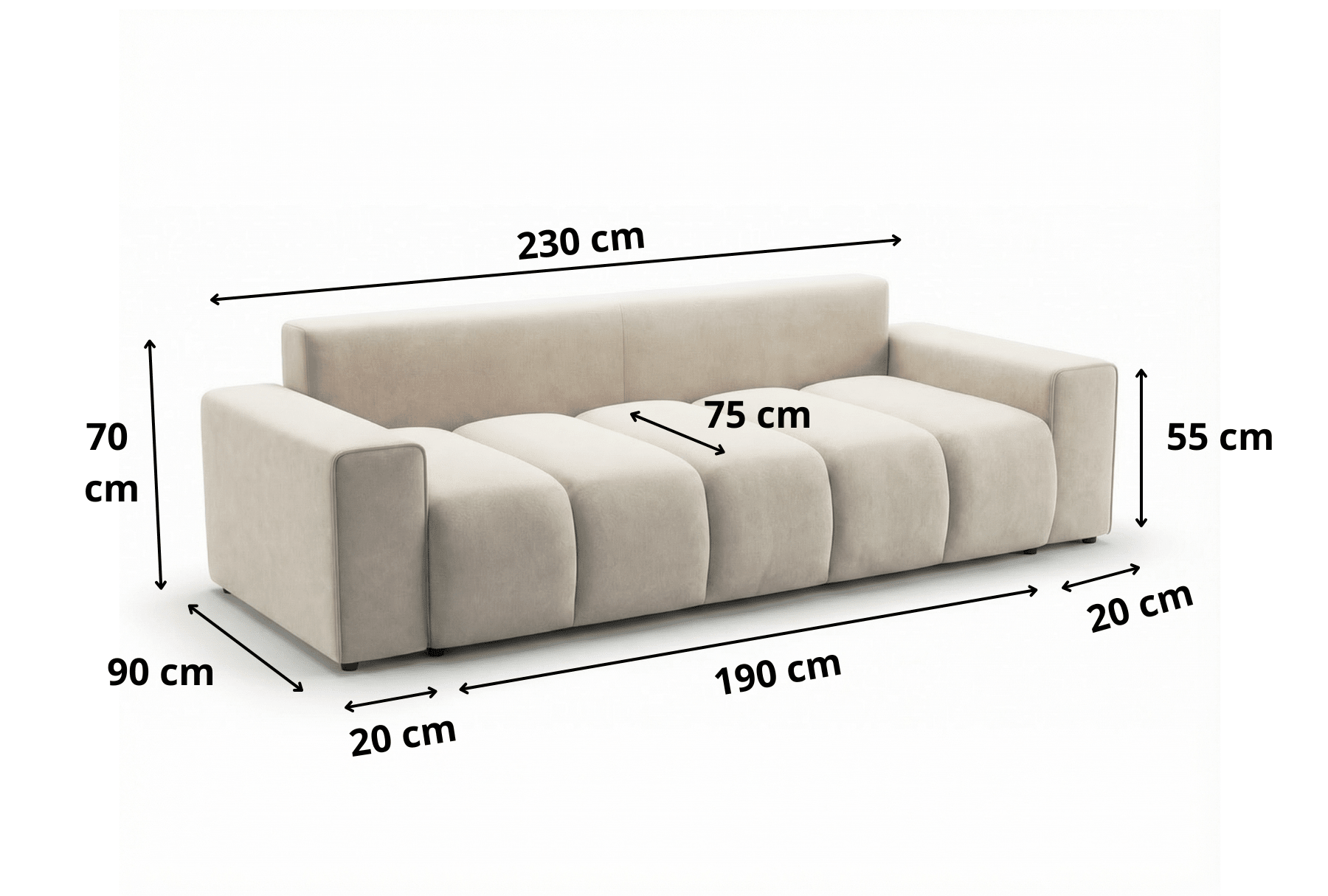 Canapé design 3 places Vena avec coffre de rangement et fonction couchage en Velours