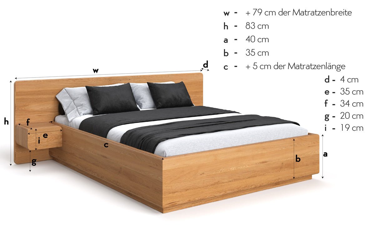 Lit en bois design Fiona en Chêne massif avec rangement