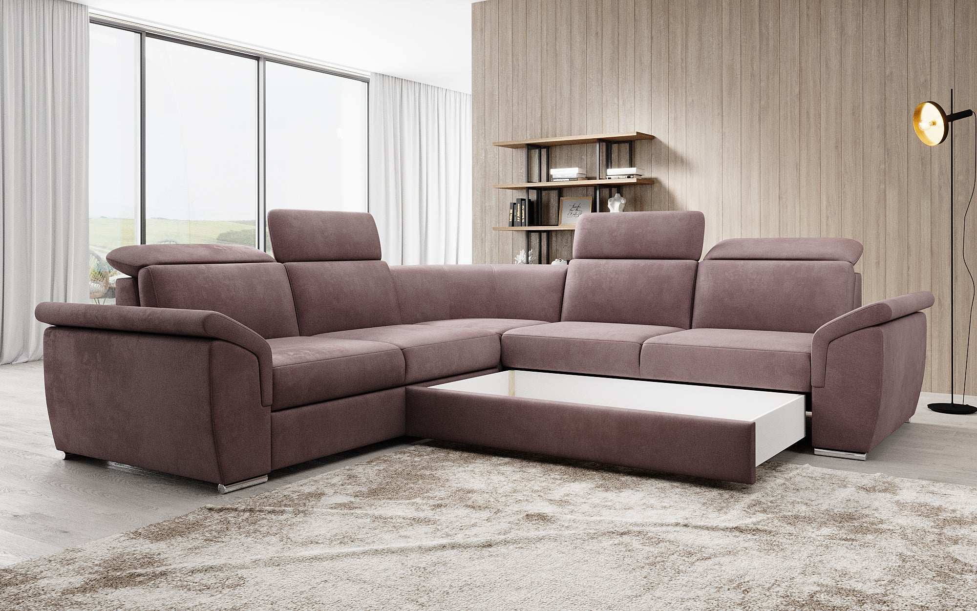 Designer Sofa Fernando mit Schlaffunktion und Stauraum