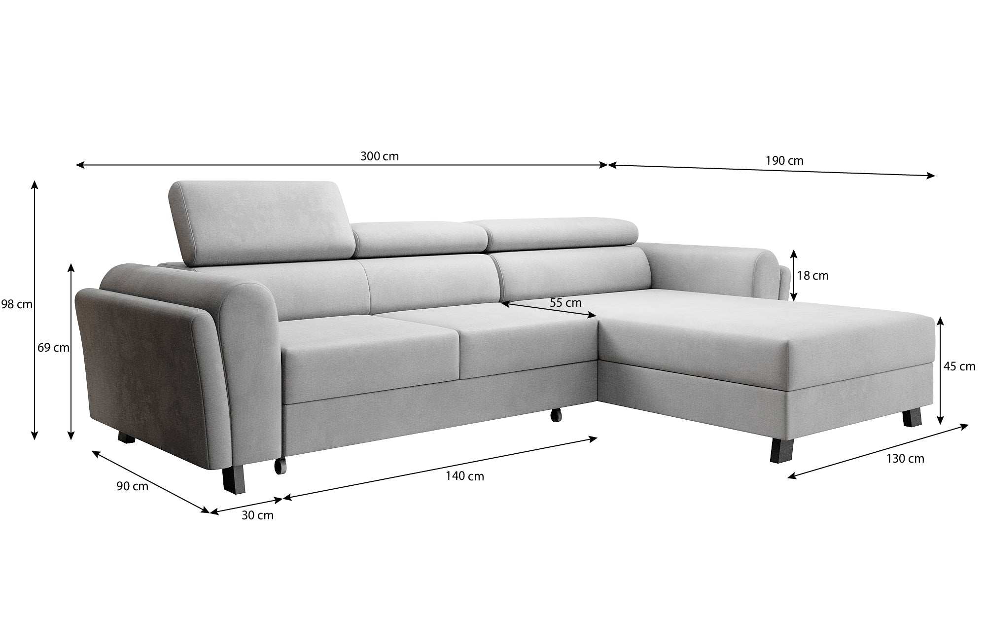 Designer Sofa Massimo mit Schlaf- und Klappfunktion