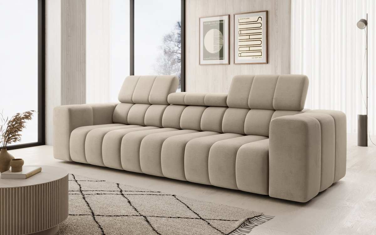 Designer 3er Sofa Aurora mit verstellbaren Kopfstützen - Luxusbetten24