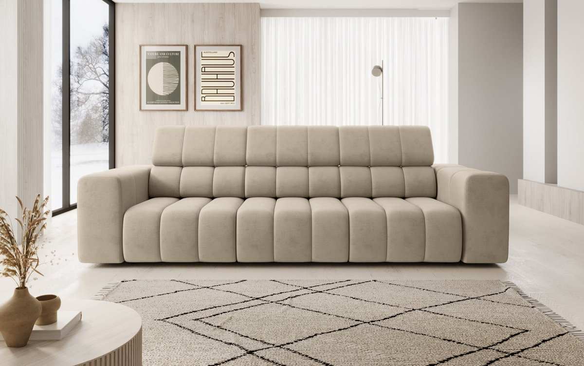 Designer 3er Sofa Aurora mit verstellbaren Kopfstützen - Luxusbetten24